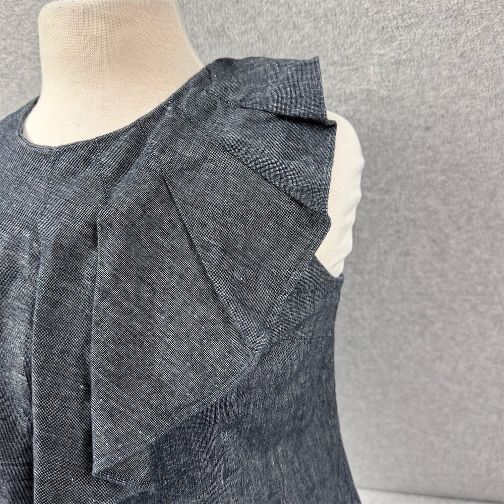 Banana Republic Womens Size 8 Blue Chambray Sleeveless Ruffle Front Top - Picture 2 of 11